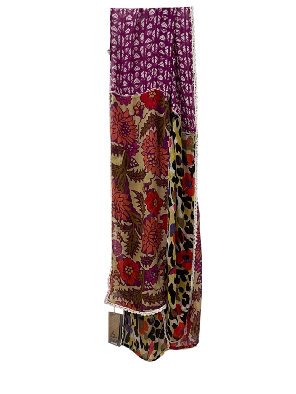 NWT Prana One Size (75”x19”) Fuchsia & Multicolor Floral Prints Carmen Scarf